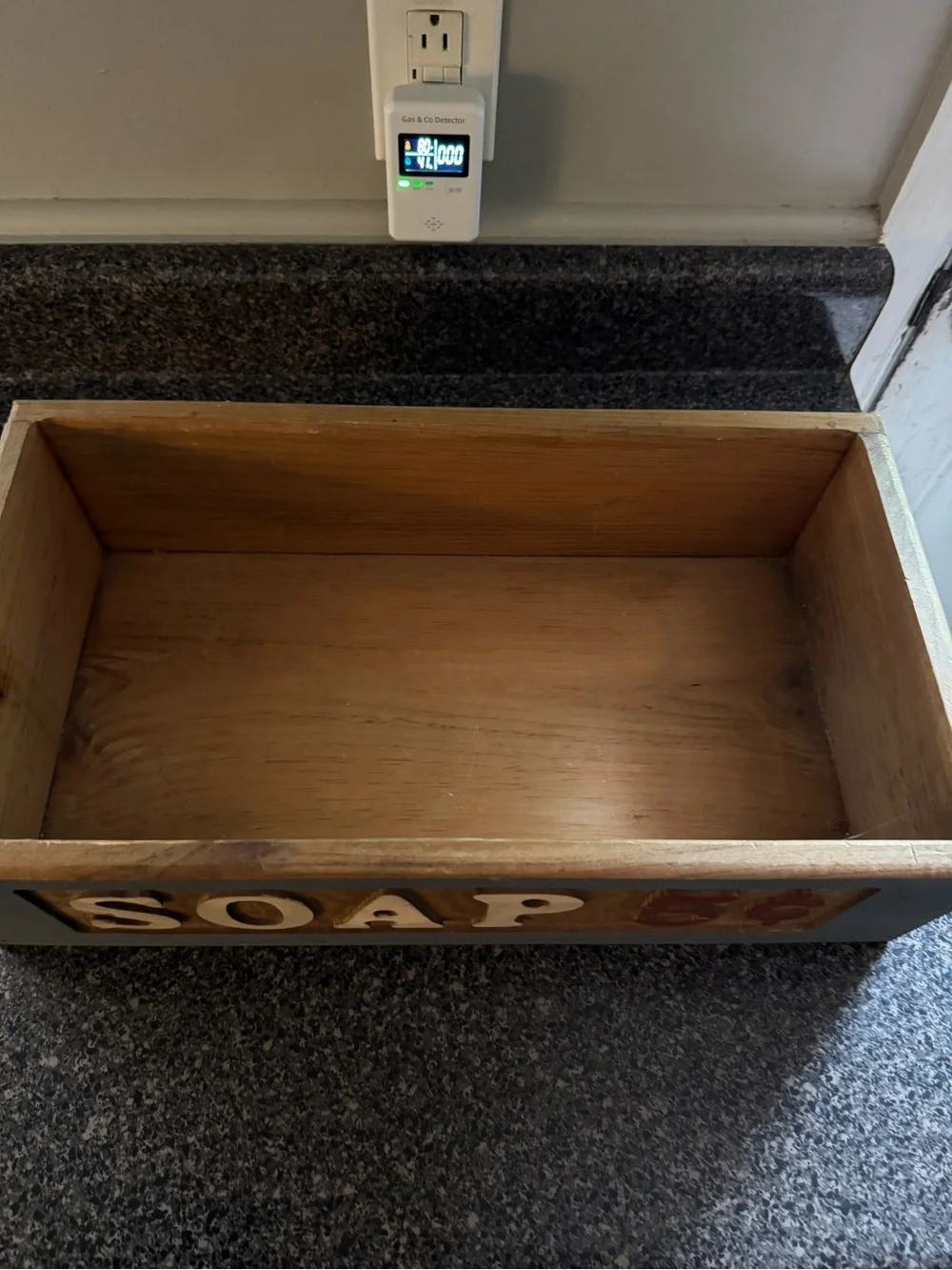 Rustic 'SOAP' Wooden Storage Box - Blue and Natural Wood